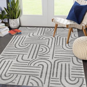 Washable Area Rugs for Living Room, Abstract Soft Rainbow Non Slip Throw Rugs with Rubber, Low Pile Boho Geometric Carpet for Bedroom Dining Room - 1 of 4
