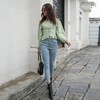 Women's Off - Shoulder Cinched Waist Corset Style Long Sleeve Chiffon Blouse, Short Casual Top - 3 of 4