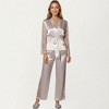Anna-Kaci Lounge Women's Satin Pajama Set with Lace Sleeve Detail and Matching Tie-Waist Top and Straight-Leg Pants - 3 of 4