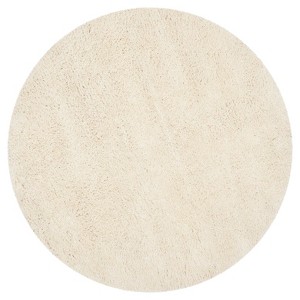 White Solid Shag and Flokati Tufted Round Accent Rug 4