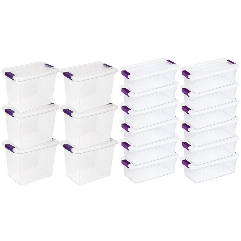 Sterilite 27 Quart Plastic Clear Storage Container Tote, 6 Pack, and 6 Quart Plastic Clear Storage Container Tote, 12 Pack for Home Organization, 1 of 7