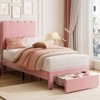 Twin Bed Frame with Storage Drawer and Headboard, Velvet Upholstered Twin Platform Bed Frame for Girls, Strong Wooden Slats Support, Noise-Free,2Pack - 3 of 4