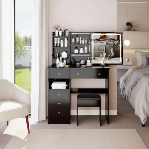 FONTOI 29.2"W/37"W/41"W Makeup Vanity Table with Left Drawer Stool Large Sliding Mirror Capacity Storage for Bedroom Dressing Room, White/Black - 1 of 4