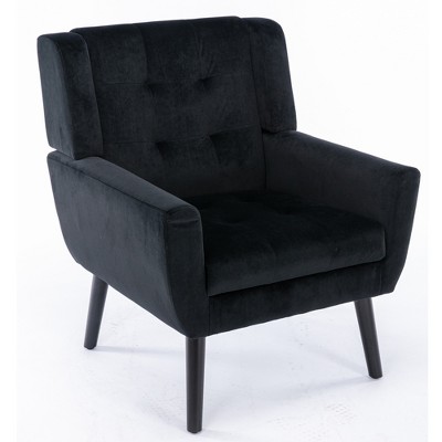 Airsurfer Modern Velvet Accent Chair, Ergonomic Upholstered Lounge Chair for Living Room, Black Metal Legs, Indoor Home Seating