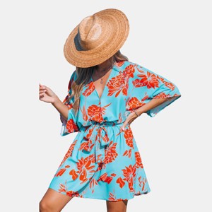 Women's Vibrant Blue Floral Beach Mini Dress - Cupshe - 1 of 4