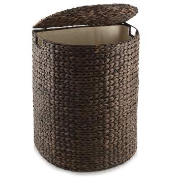 Casafield Half Moon Laundry Hamper with Lid and Removable Liner Bag, Woven Water Hyacinth Laundry Basket for Clothes, Towels