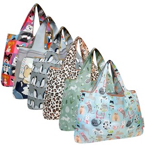 Wrapables Large Foldable Tote Nylon Reusable Grocery Bags, 6 Pack - 1 of 4