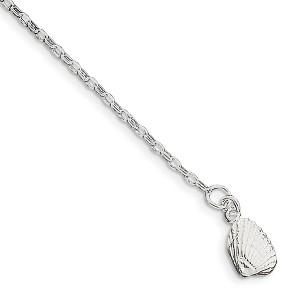 Black Bow Jewelry Sterling Silver Scalloped Shell 2mm Cable Link Anklet - 1 of 3