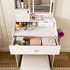 TopComfy Makeup Mirrors Vanity Mirror with Stool Dressing Table 2 Drawers 5 Storage Cabinets Adjustable for Bedroom, White, 35.43"*18.9"*9.06" - 3 of 4