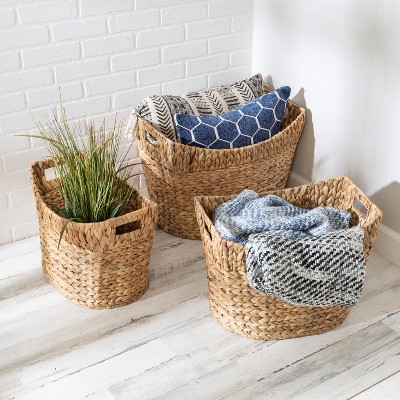Eco-Friendly Natural Water Hyacinth 3-Piece Oval Storage Basket Set
