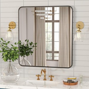 Square Bathroom Mirror for Over Sink, Modern Metal Frame Shatterproof Wall Mirror - 1 of 4