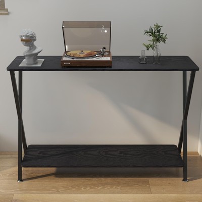 Narrow Console Table, 2-Tier Farmhouse Sofa Table with Shelves, 33.5 Inch Long Hallway Table