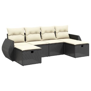 vidaXL Patio Sofa Set with Cushions Outdoor Furniture 6 Piece Poly Rattan - Black and Cream without storage - 1 of 4