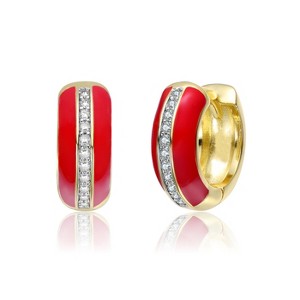 Guili 14K Gold Plated Hoop Earrings with Colored Enamel and Sparkling Clear CZ Stones, Creating a Chic, Stylish, and Eye-Catching Accessory - 1 of 2