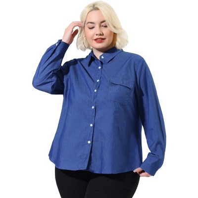 Agnes Orinda Women's Plus Size Business Casual Trendy Button Down Long  Sleeve Fall Denim Shirts : Target