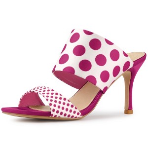 Allegra K Women's Open Toe Polka Dots Stiletto Heel Slides Sandals - 1 of 4