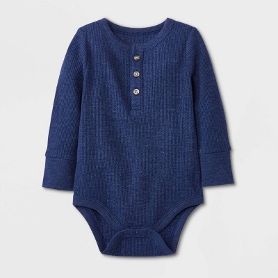 Baby Boys' Henley Thermal Long Sleeve Bodysuit - Cat & Jack™ Navy Blue 6-9M