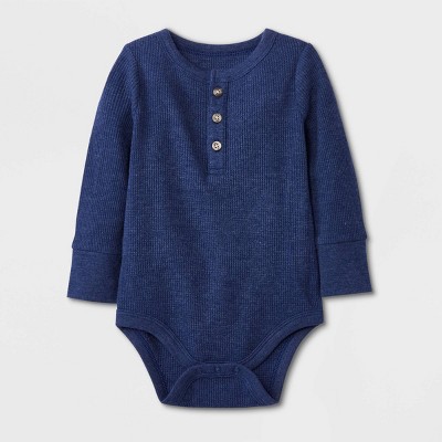 Image of Baby Boys' Henley Thermal Long Sleeve Bodysuit - Cat & Jack™ Navy Blue 12M