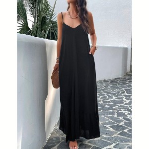 Elegant Solid Color Summer Dress For Women With Spaghetti Straps - 1 of 4