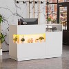 PAKASEPT 59" White Reception Desk Counter Table with LED Light & Glass Display Shelf, for Lobbies, Salons, Retail, Home Offices, Reception Room - 4 of 4