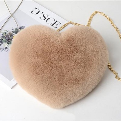 Boersma Plush Heart Shoulder Bag for Women – Soft Chain Crossbody Purse, Valentine's Day Party Clutch, Cute Furry Handbag Gift