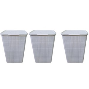 YBM Home Plastic Rattan Laundry Hamper Basket with Hinged Lid, Pack of 3 - 1 of 2