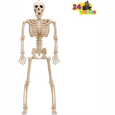 Joyfy 24” Halloween Full Body Poseable Skeleton, Human Plastic Bone with Movable Joints for Haunted House Scene Party Prop Decor (1 pcs, Original)