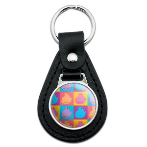 Peeps In Squares In Four Colors Black Leather Keychain - 1 of 3