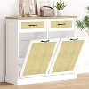 Modern White Rattan Tilt-Out Trash Cabinet, Large, Kitchen, Hidden Trash Can Storage with Drawer - 3 of 4
