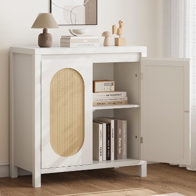Homhougo Retro Sideboard Buffet, Mid Century Modern Storage Cabinet with Storage, Small Accent Console Cabinet White
