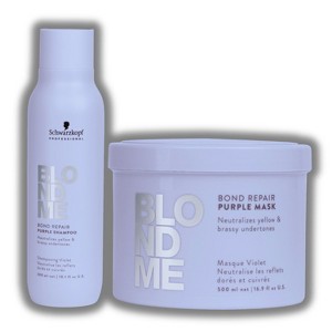 Schwarzkopf Professional BlondMe Bond Repair Purple Shampoo (10.1oz) & Purple Mask (6.7oz) DUO SET KIT - Anti-Yellow & Repairing Treatment for Blondes - 1 of 2