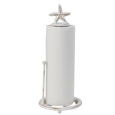 White Distressed Iron Coastal Starfish Paper Towel Holder