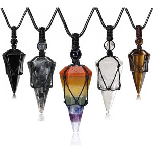 6-Facet Healing Crystal Necklace, Adjustable Natural Gemstone Pendant for Men & Women Black Obsidian + Labradorite - 1 of 4