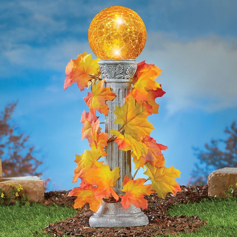 Collections Etc Autumn Leaves Solar Powered Gazing Ball, 2 of 3