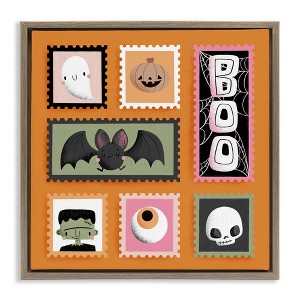 Stupell Industries Spooky Cute Halloween Stamps Floating Frame Canvas Art, Brown, 25" x 25" - 1 of 4