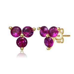 Guili Kids CZ Stud Earrings in 14k Gold Plating—a charming and fun jewelry essential for adding everyday sparkle and style in green or red. - 1 of 3
