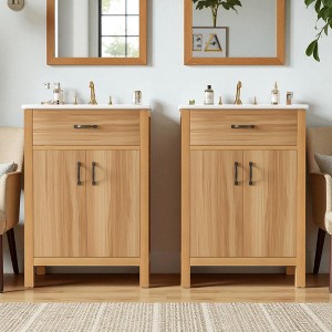 Mshliw 48" Solid Wood Bathroom Vanity with Sink, 4 Soft-Close Doors, Flip Drawer, Adjustable Shelf & Door Storage Cabinet - 1 of 4