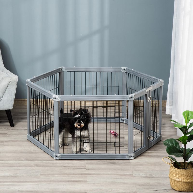 PawHut 24.5" Heavy Duty Pet Playpen, 6 Panels Dog Exercise Pen, Foldable Puppy Play Whelping Fence, with Door, Double Latches, Indoor & Outdoor, 3 of 7
