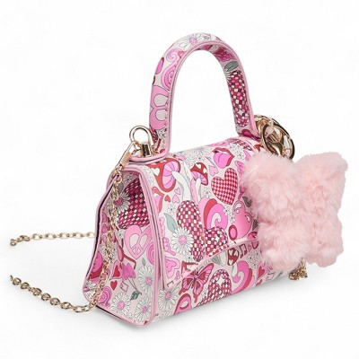 Willow & Ruby Girls' Mini Groovy Love & Peace Print Top Handle Crossbody Bag with Fluffy Butterfly Charm - image 4