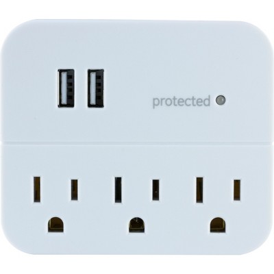 GE 3 Outlet 2 USB Port Surge Protector Tap 560 White: Multi Outlet Extender with LED Warning Lights & Rotating Covers