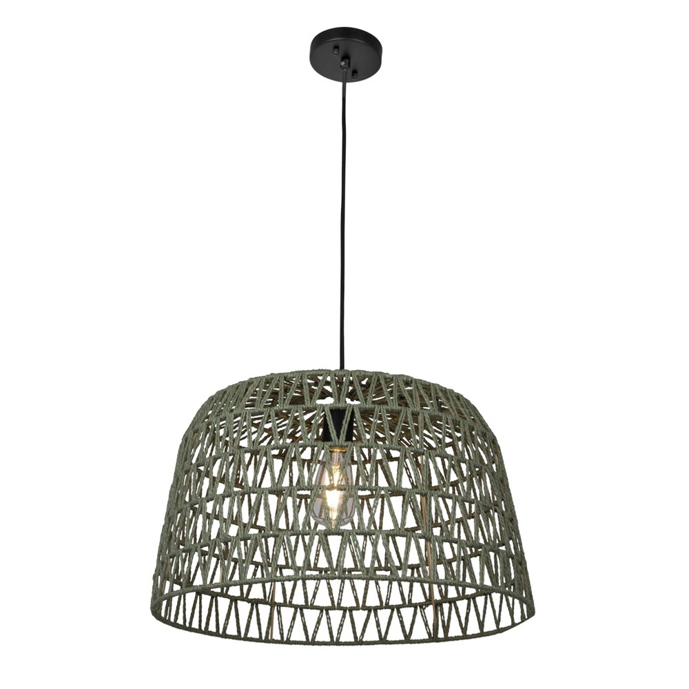 Storied Home Boho Open Weave Metal and Paper Rope Ceiling Light Olive Green: ETL Listed, Iron Dome Fixture, 60W
