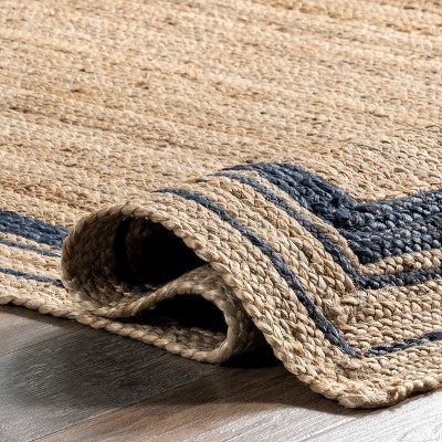 Handmade Natural Jute Area Rug with Navy Border