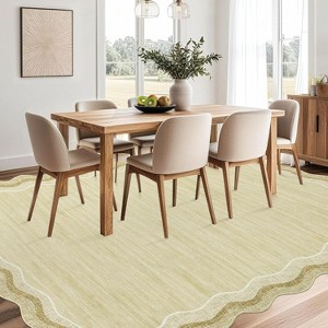 Washable Wavy Edge Area Rug, Non Slip Non Shedding Low Pile Floor Cover, Soft Accent Mat for Kitchen Bedroom Hallway Entryway Office - 1 of 4