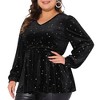 Agnes Orinda Women's Plus Size Elegant Shiny Gilding Metallic Stars Peplum V Neck Long Sleeve Velvet Blouse - 2 of 4
