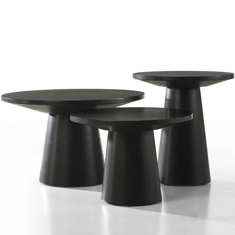 Dun Accent Table Sets,3PC with Grain Paper Round Top Pedestal Coffee, Console, and End Table Set-Maison Boucle, 2 of 10