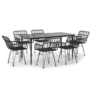 vidaXL Garden Dining Set Black Steel, Tempered Glass, Polyethylene Medium - Black 63" x 31.5" x 29.1" 6 - 1 of 4