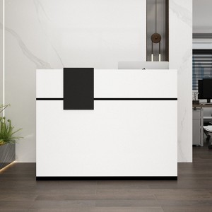 Famapy Reception Desk Modern Colour Block Design Desk with Drawers White - 1 of 4