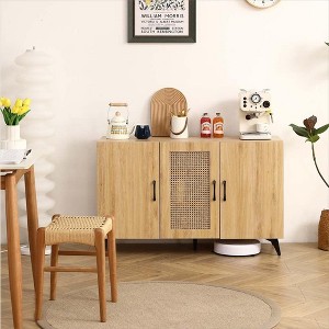 3-door Storage Cabinet, 45.3" Kitchen Pantry Cabinets With Rattan Mesh Door Buffet Cabinet, Sideboard Console Table - 1 of 4