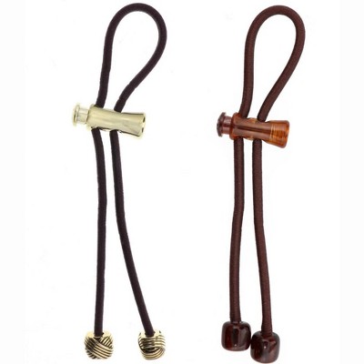 Pulleez Gold Knot Metal and Brown Acrylic Charms on a Brown Elastic Hair Tie, Set of 2