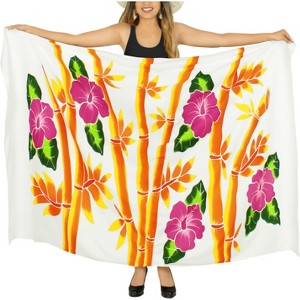 LA LEELA Women's Beach Wrap Bikini Swimwear Swim Cover Up Skirt Summer Wraps Beachwear Sarong Coverups Swimsuits for Women One Size White,Floral - 1 of 4